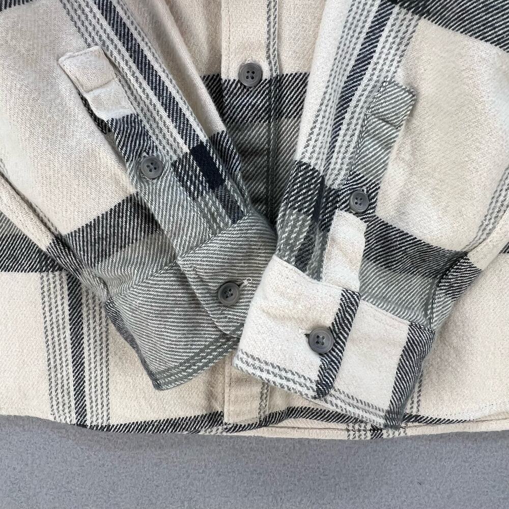 Zara Button Down Top Women's Size 13/14 Beige Plaid Woven Long Sleeve Flannel - Picture 7 of 10